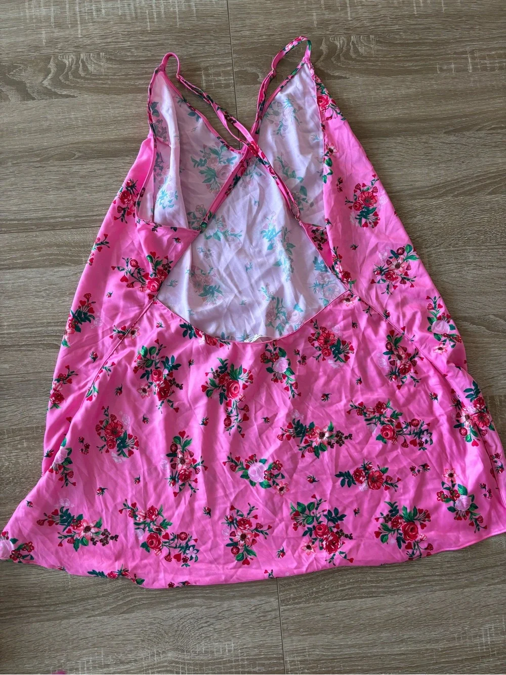 Victoria’s Secret Lovely Bouquet Pink Satin Open Back Slip and Underwear size XL